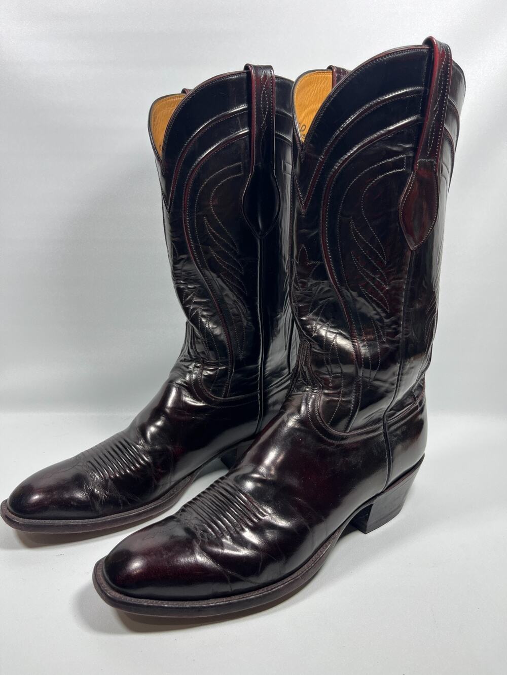 LUCCHESE Boots Mens 11C Classics Gavin Santini Goat Leather Western Black Cherry